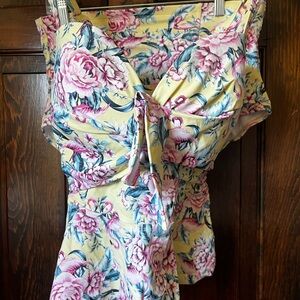 torrid Yellow Floral Tie-Front Bikini Top with Pink & Blue Accents